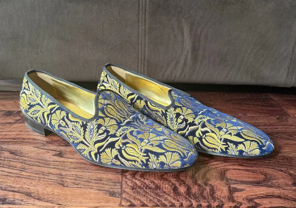 $1,595 New Christian Louboutin Embroidered Floral Velvet Loafers Black 45(12)